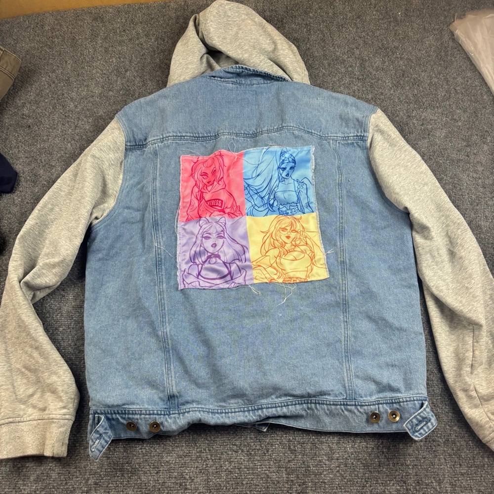 RWBY X BABS TARR Unisex Denim Hooded Jean Jacket character on back size: XLarge - Picture 3 of 11